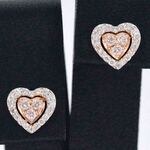 Witgouden hartvormige oorbellen met natuurlijke roze en witte diamant