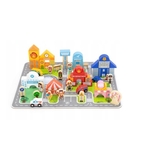 Viga Toys Houten Set Stad Bouwstenen Board Beeldjes