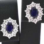Witgouden oorbellen met natuurlijke diamanten en saffier