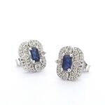 Witgouden design oorbellen met natuurlijke diamanten en saffier