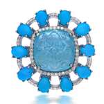 Ring met natuurlijke diamanten, aquamarijn en turquoise