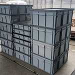 Ca. 16x Bak met deksel | 3 maten, Engels, Transporter, Grijs / Chroom
