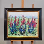 Acryl schilderij op paneel, Maya Wildevuur, Bloemenveld, 1991