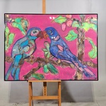 Acryl schilderij op papier, Papagaaien