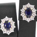 Gouden oorbellen met natuurlijke diamanten en saffier