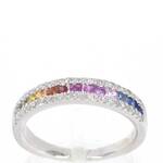 Witgouden ring met diamanten en multicolor saffieren