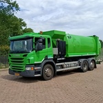 Vuilniswagen, Scania, P280 zijlader Haller, 2016