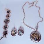 Armband + collier + oorbellen met abalone/parelmoer