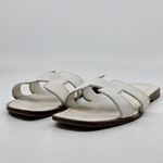 Slippers, Hermès, wit/bruin, maat 39