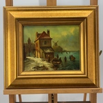 Schilderij op paneel, ‘Schaats tafereel’