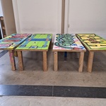 4x Houten geschilderde tuintafel