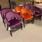 Set van 6 eetkamerstoelen, oranje + paars