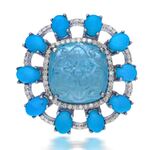 Ring met natuurlijke diamanten, Aquamarijn en Turquoise