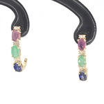 Gouden oorbellen met multicolour edelstenen en diamant