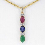 Gouden hanger met multicolour edelstenen en diamant, excl. ketting
