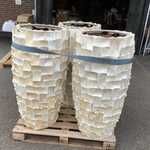 3x Bloempotten, gevuld met Hydro korrels, wit/beige