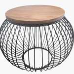 Mango houten bijzet/salontafel met draadstaal, bruin/zwart