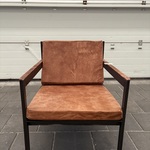 4x Fauteuil bruin leer met metalen frame