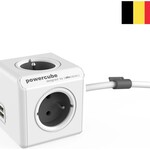 8x PowerCube Extended Duo USB Type E Designnest, wit grijs, met aardep