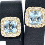 Gouden entourage oorbellen met grote topazen en diamanten