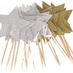 Ca. 48x Cocktail prikker sterren goud en zilver 9.5 cm hoog