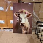 Schilderij gehard glas Koe bloemenkrans Homebound