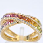 Gouden ring met diamanten en multicolour saffieren