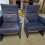 2x Lederen fauteuil blauw