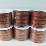 6x Juteband -jute lint – kerst, rood / goud, 10 cm x 18 mtr