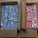 Ca. 11x Zomertas gestreept, blauw / rood