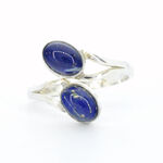 Zilveren sterling ring met twee blauwe edelstenen