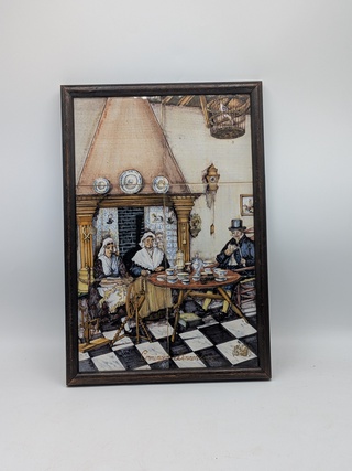 Zespas tegeltableau met polychrome voorstelling van Groninger Binnenhu