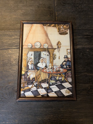 Zespas tegeltableau met polychrome voorstelling van Groninger Binnenhu