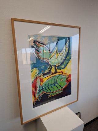 Zeefdruk, Maya Wildevuur (1944-2023), Vogel en vis, 1994