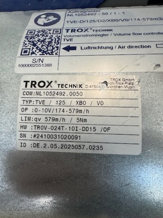 Luchtvolume regelaar, Trox, TVE/125/XBO/VO