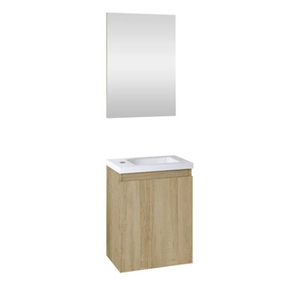 Toiletmeubel Fontein 40 cm + spiegel, Allibert, PORTO PACK, Wit / Hout