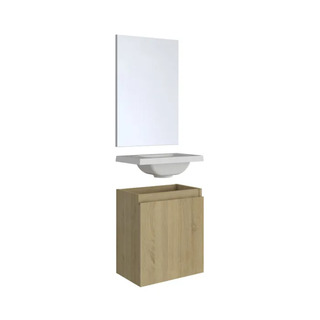 Toiletmeubel Fontein 40 cm + spiegel, Allibert, PORTO PACK, Wit / Hout