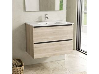 Badkamermeubel 80 cm + wastafel Karo, natural oak