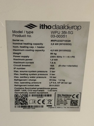 Warmtepomp met spider thermostaat Itho Daalderop, WPU 35i-5G, , water/