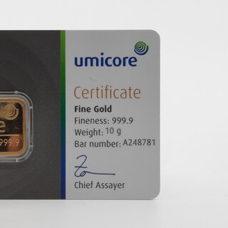 Goudbaar, 10 gram, Umicore
