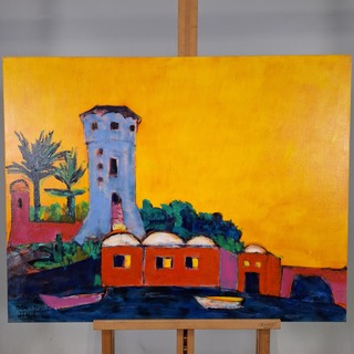 Acryl schilderij, Maya Wildevuur, Isla di Giglio, 2001