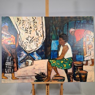 Acryl schilderij, Maya Wildevuur, Vrouwen op de markt, 2001