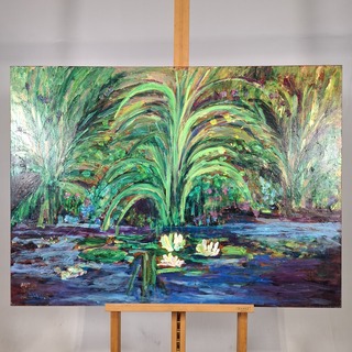 Acryl schilderij, Maya Wildevuur, Waterlelies Autun, 2011