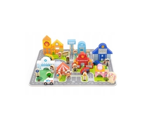 Viga Toys Houten Set Stad Bouwstenen Board Beeldjes
