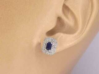 Witgouden design oorbellen met natuurlijke diamanten en saffier