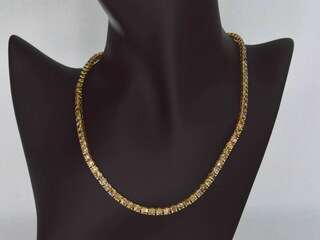 Gouden tennis collier met champagne en natuurlijke cognac diamanten