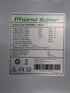 Ca. 11x Zonnepaneel Phono Solar, PS400M6H-18/VH, bouwjaar 2016