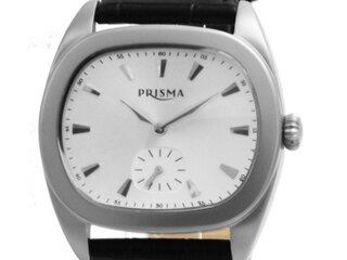 Herenhorloge, Prisma, p.2144, zwart, edelstaal met lederen band