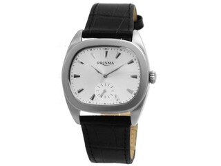 Herenhorloge, Prisma, p.2144, zwart, edelstaal met lederen band