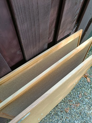 3x Kleine prikborden van kurk met houten lijst